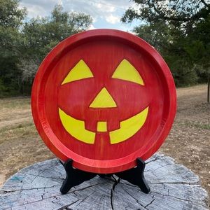 Vintage Halloween Jack O Lantern Metal Serving Tray Pumpkin 13" Loomco Products
